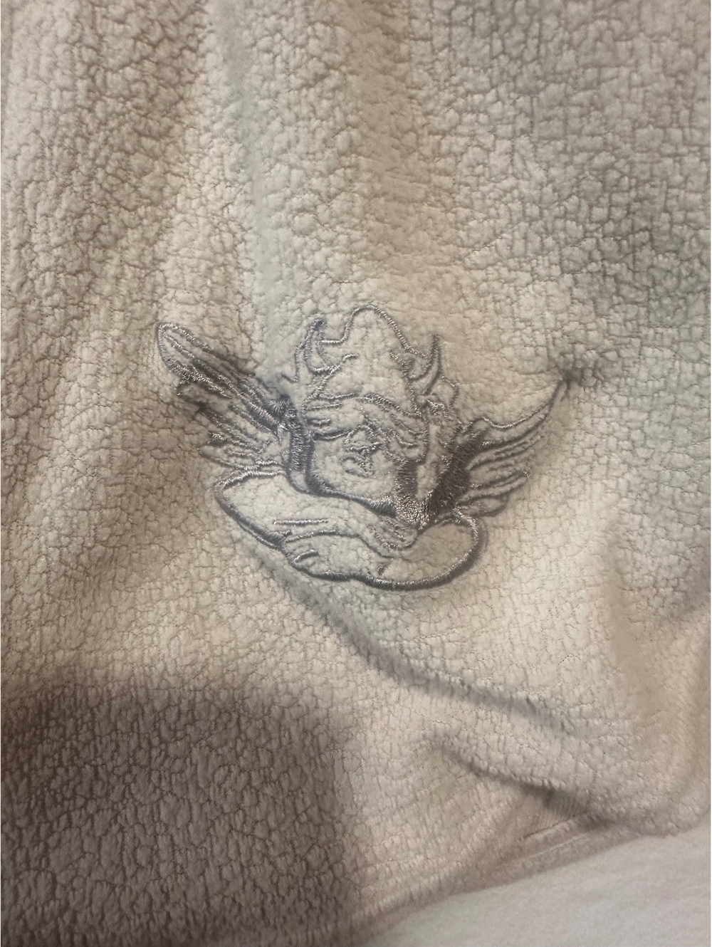 Boys Lie Oversized Sherpa Fleece Shacket Jacket One Size Cream Angel Embroidered - Picture 3 of 10